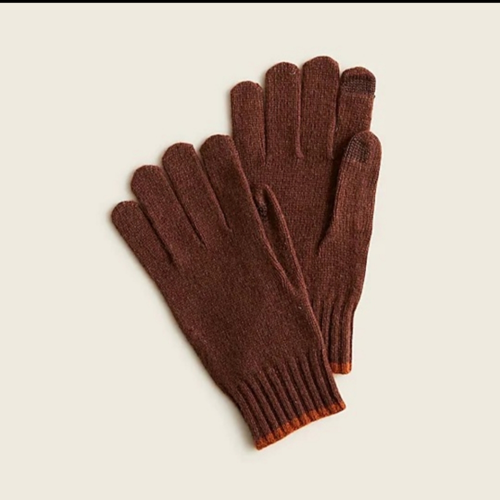 J.Crew Touchscreen Tipped Men's Lambswool Gloves in Brown BNWT SO 2023 $60